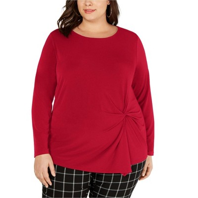 I.N.C International Concepts Womens Twist Pullover Blouse, Red, 3X