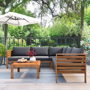 Whisen Acacia Wood Outdoor Sofa Set with Water-Resistant Cushions - 1 of 4
