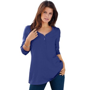 Roaman's Women's Plus Size Long Sleeve Henley Ultimate Tee With Sweetheart Neck - 1 of 4
