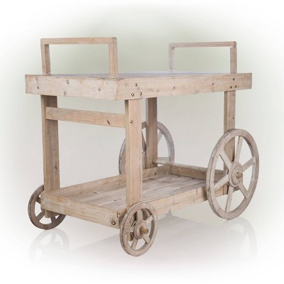 Rustic Multi-Color Wooden Garden Cart Display with Wheels
