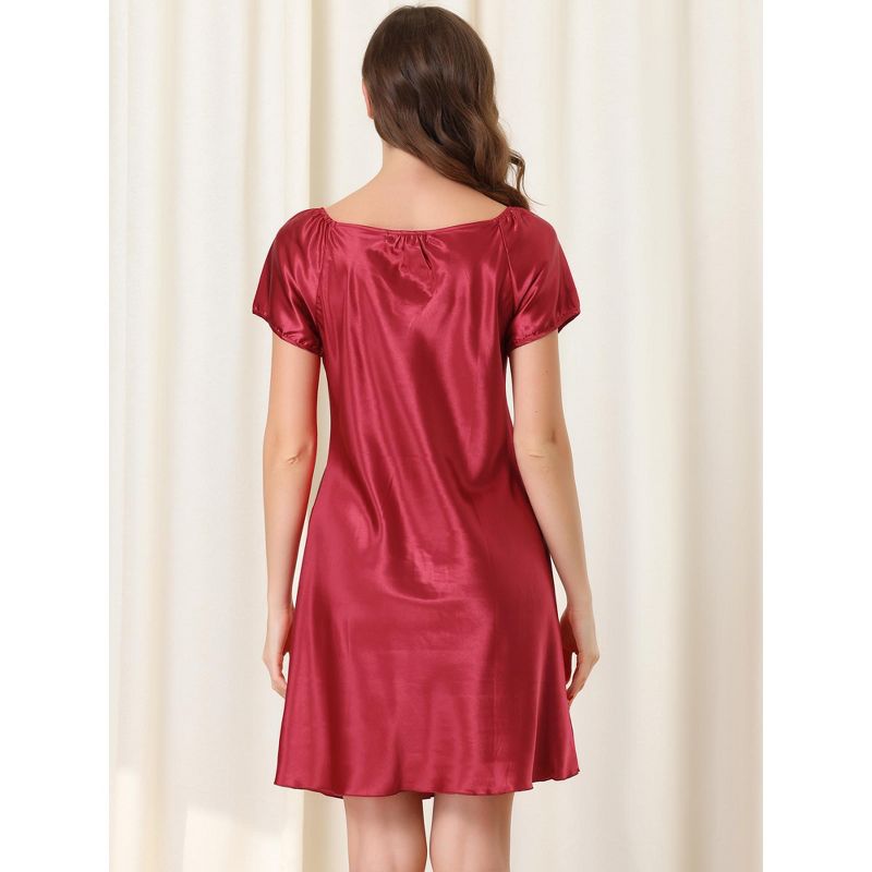 cheibear Womens Satin Sleepwear Pajama Dress Nightshirt Soft Lounge Nightgowns, 3 of 6
