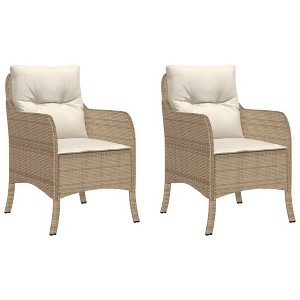 vidaXL Patio Chairs with Cushions 2 pcs - Beige Poly Rattan Outdoor Garden Chairs, Steel Frame, 23x26.4x33.9 Inches - 1 of 4