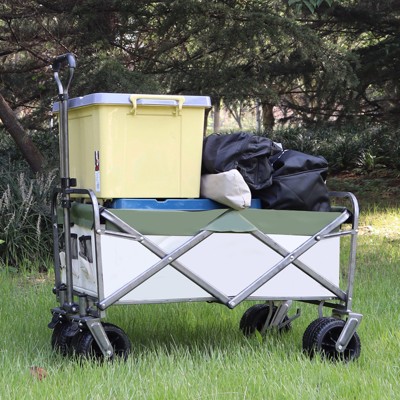 Outdoor garden handcart,park multipurpose station wagon, steel,portable beach camping handcart with foot brake,green, for outdoor use