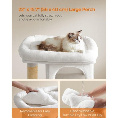 Large Cream White Sisal Cat Tree Tower with Dual Caves