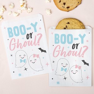 Big Dot of Happiness Boo-y or Ghoul Paper Treat Bags, Gender Reveal Individual Candy Snack Favors, Greaseproof White Sandwich Cookie Bags - 25 Count - 1 of 4