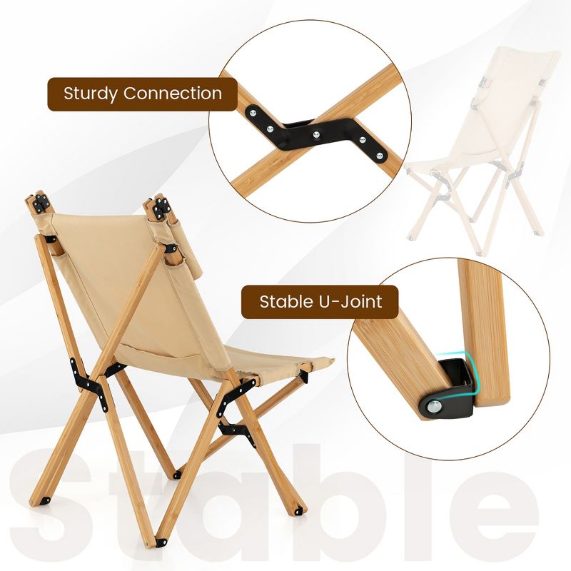 Tangkula Outdoor Adjustable Backrest Chair Folding Camping Chair Bamboo w/ Carrying Bag, 3 of 8