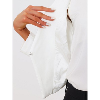 INSPIRE CHIC Women's Collarless Work Office Long Sleeve Cropped Blazers Small Cream White — фото 5