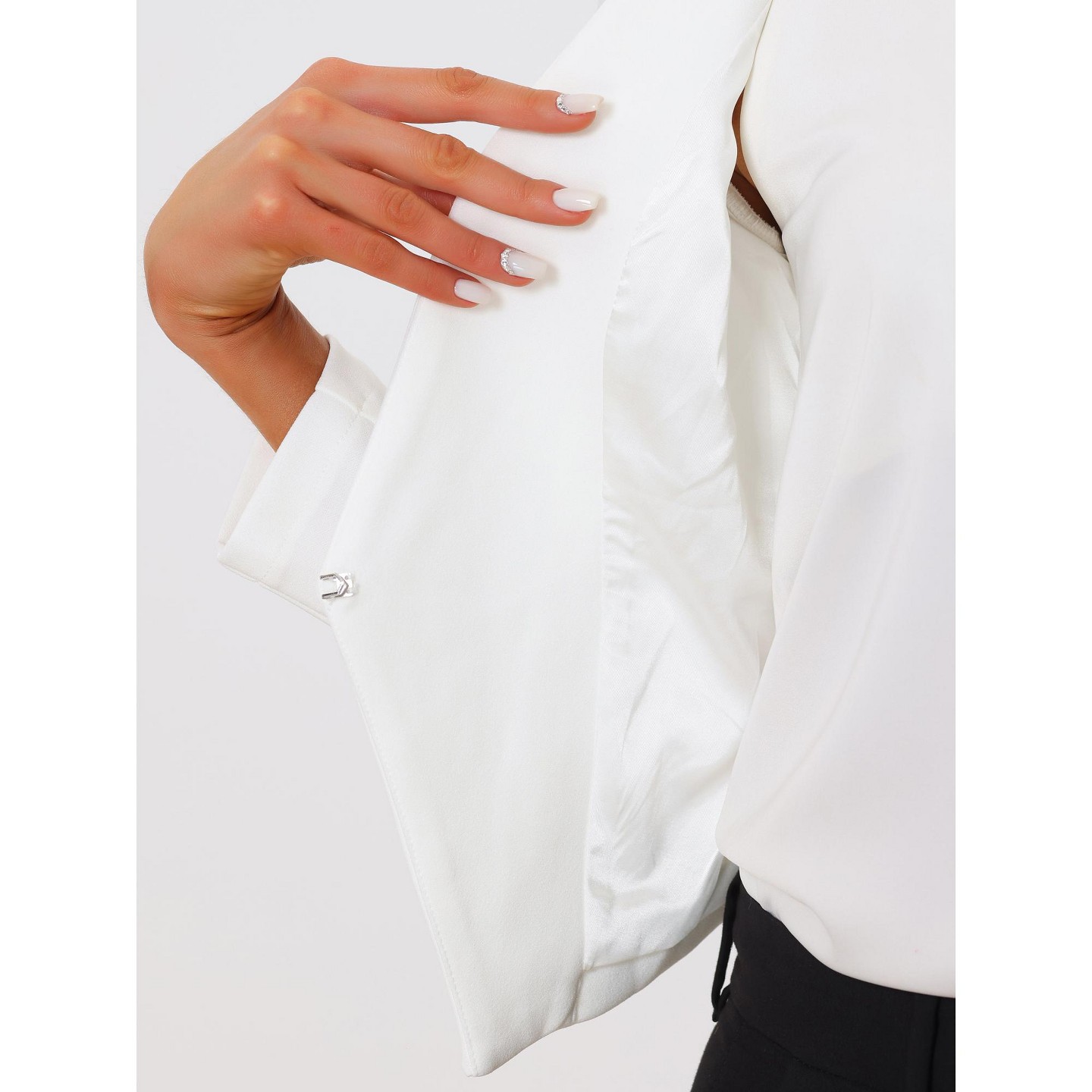 Женские пиджаки INSPIRE CHIC Collarless Work Office Long Sleeve Cropped Blazers Medium Navy, цвет: Кремовый — фото 5