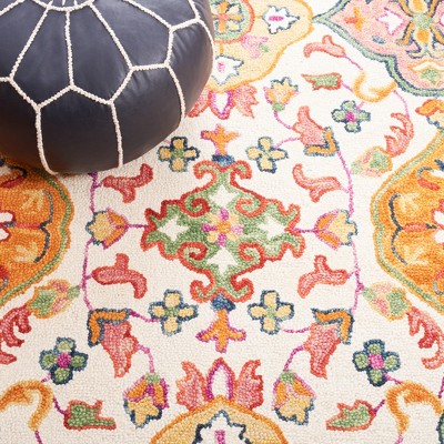 Ivory Floral Wool Hand Tufted Reversible Runner Rug