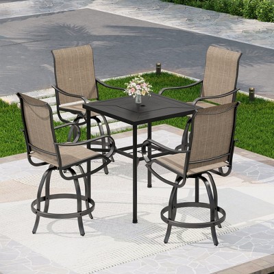 Captiva Designs 5pc Outdoor Patio Steel Bar Table & Sling High Bar Swivel Stools