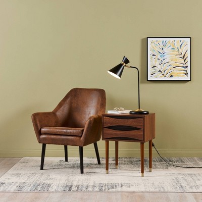 Walnut and Brass Rectangular Side Table with Storage