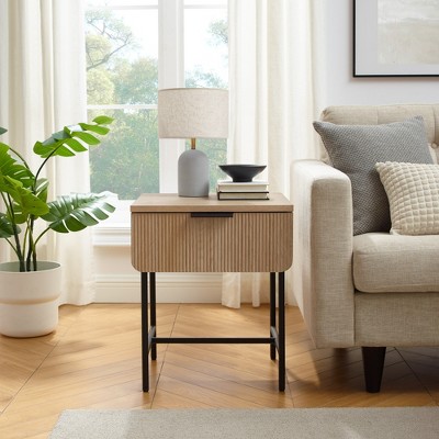 Modern Coastal Oak and Black Fluted Drawer Side Table