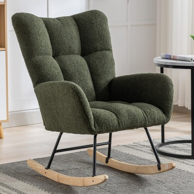 GustoWave Leisure Rocking Chair, Modern Rocking Chair, Upholstered Fabric Velvet Glider Rocker with Armchair and Pocket