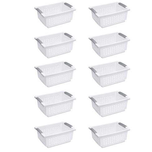 Sterilite Medium Size Plastic Stackable Storage Organizer Basket Bin for  Home Countertops, Kitchen Cabinets, Pantries, Home Offices, White (10 Pack)