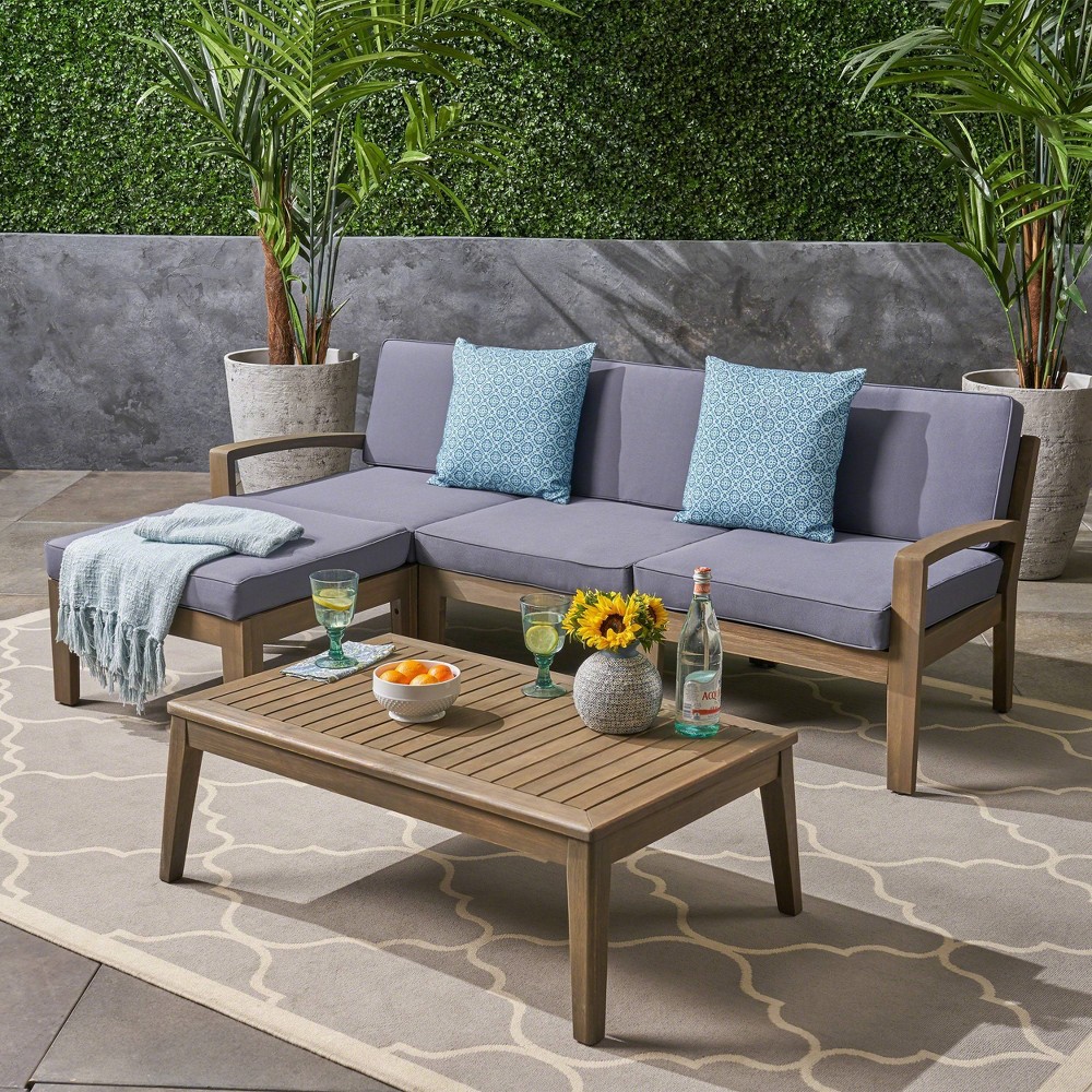 Photos - Garden Furniture Grenada 5pc Acacia Sectional Sofa Set - Gray/Dark Gray - Christopher Knigh