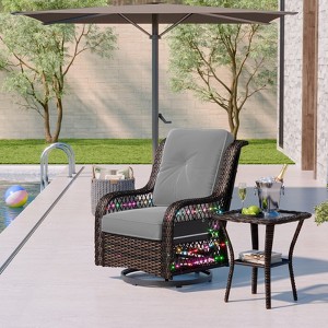 Bestier Outdoor Wicker Swivel Glider Chair with Tempered Glass Table, LED Patio Rocker with 4" Anti-Slip Navy Cushion - 1 of 4