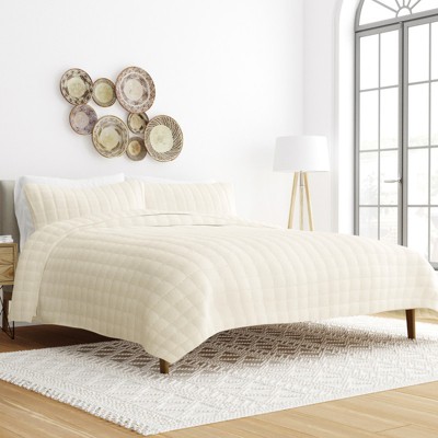 Quilted Coverlet and Shams Set Damask Square Herringbone Pattern - Becky Cameron