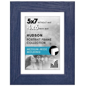 Americanflat 5x7 Picture Frame with Shatter-Resistant Glass - Fits 4x6 Photos with Mat or 5x7 Without Mat - Distressed Blue - 1 of 4