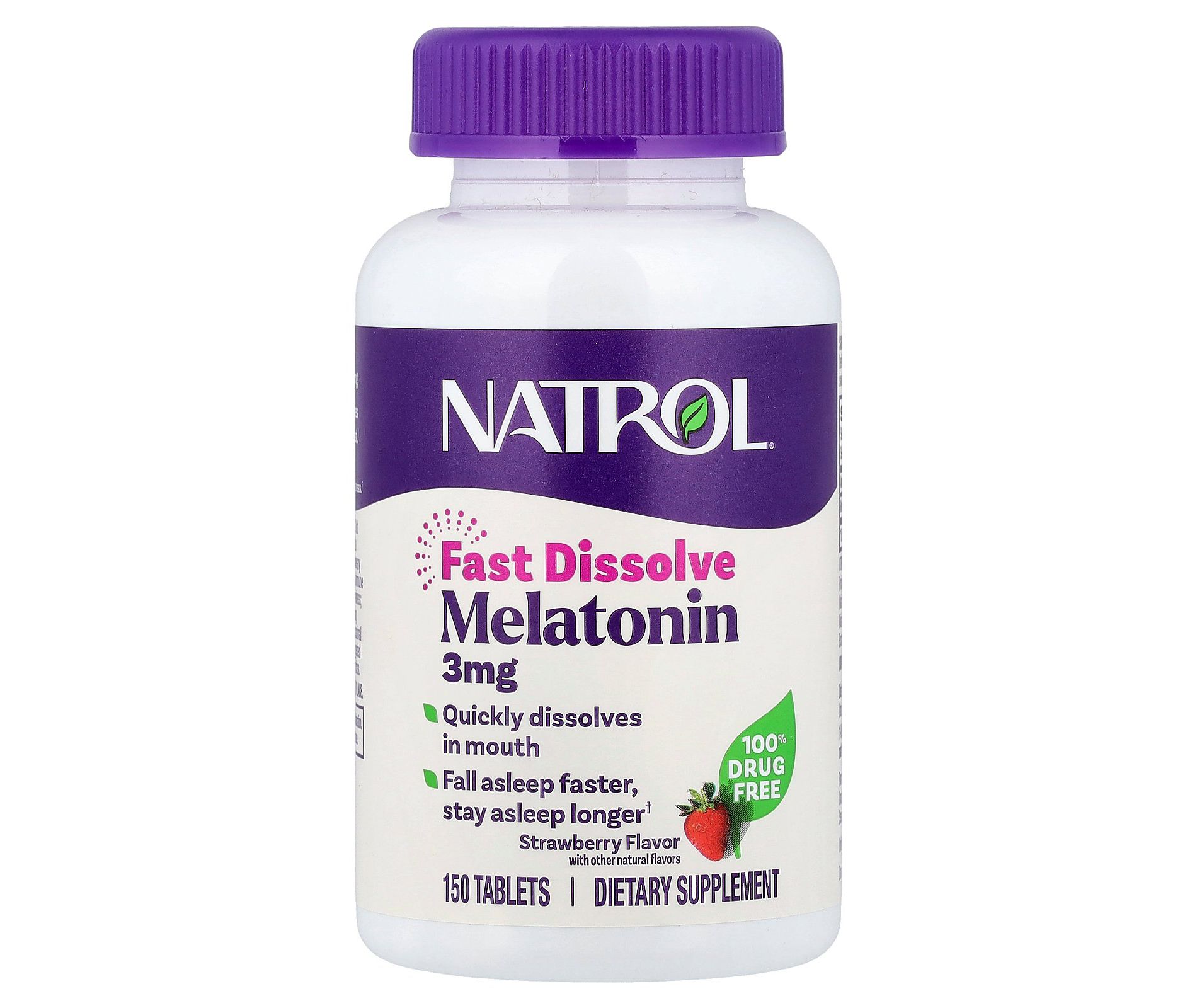 Natrol Melatonin, Fast Dissolve, Strawberry, 3 mg, 150 Tablets