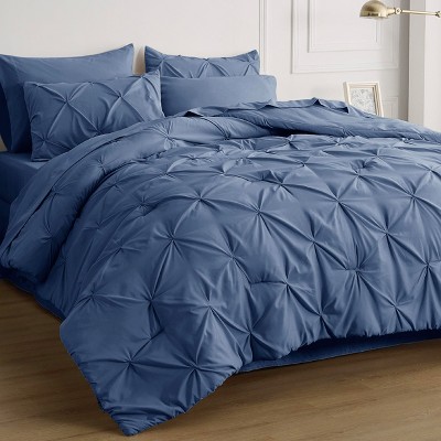 Bedsure | 5/7 Pcs Bed in a Bag Solid Diamond Pintuck Bedding Set for All Season