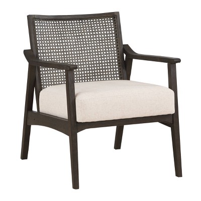 Lantana Rustic Gray Solid Wood and Linen Accent Chair with Cane Back