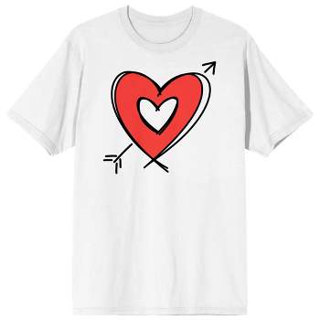 Valentine's Day Arrow Heart Crew Neck Short Sleeve Women's White T-shirt