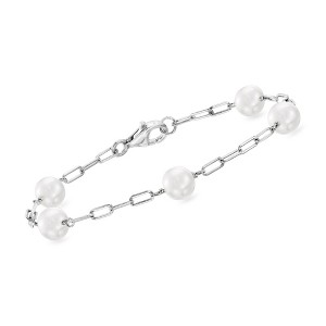 Ross-Simons 6.5-7mm Cultured Pearl and Sterling Silver Paper Clip Link Station Bracelet Size 7 - 1 of 3