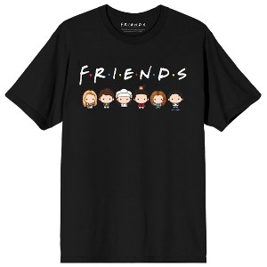 Friends TV Kawaii Cast Adult Black Crew Neck Short Sleeve T-shirt - 1 of 3