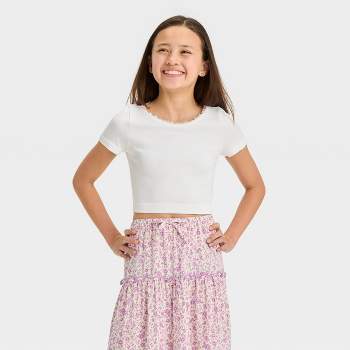 Girls' Short Sleeve Lace Trim Seamless T-Shirt - art class™