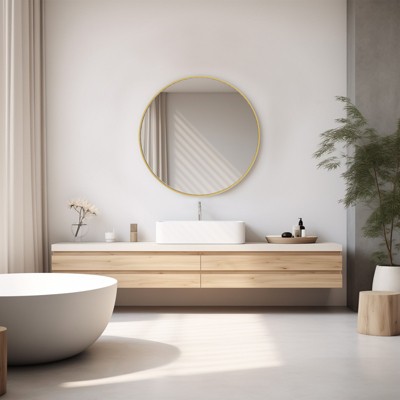 FURNIinspire Bathroom Vanity Mirrors Round Wall Mirror, Anti-Rust Bathroom Vanity Mirror With Aluminum Alloy Frame, Gold, 24"*24"