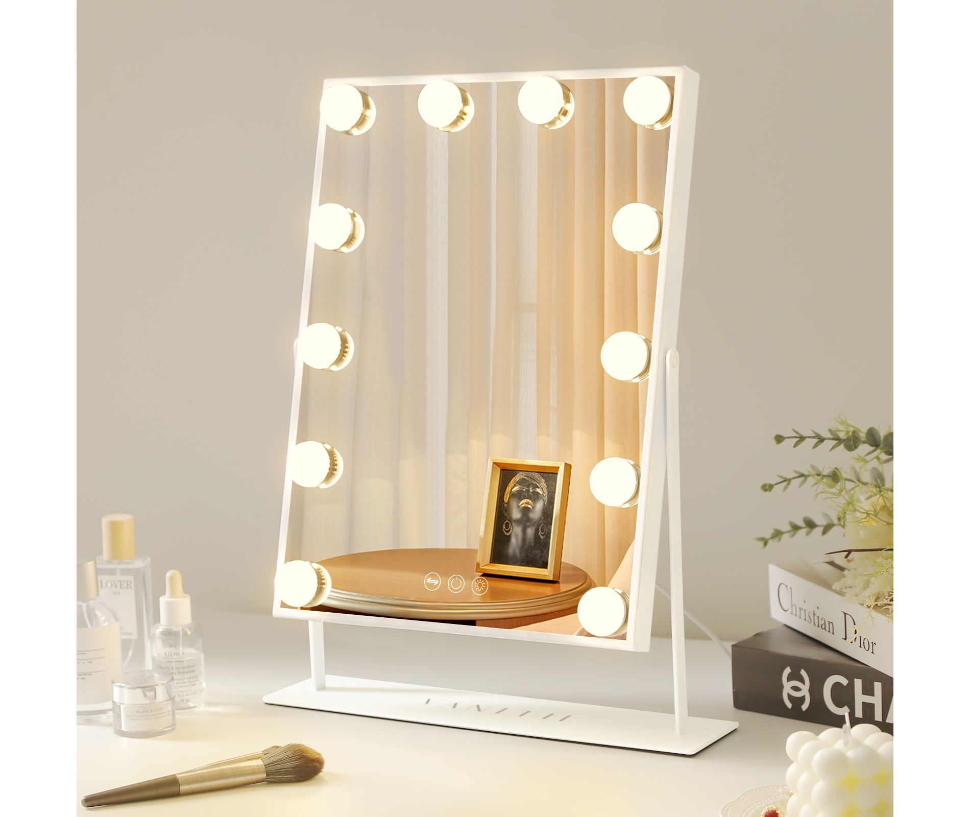 VANITII 14''x18'' Vanity Makeup Mirror with Lights Tabletop Metal White