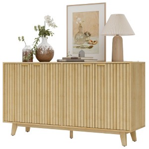 Fluted Sideboard Buffet Cabinet, 55" Coffee Bar Cabinet with 4 Doors, 2 Adjustable Shelves, 5 Wood Legs - 1 of 4