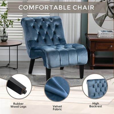Ridstar Upholstered Modern Velvet Accent Chair With Wooden Legs For Reading, Living Room-Light Blue