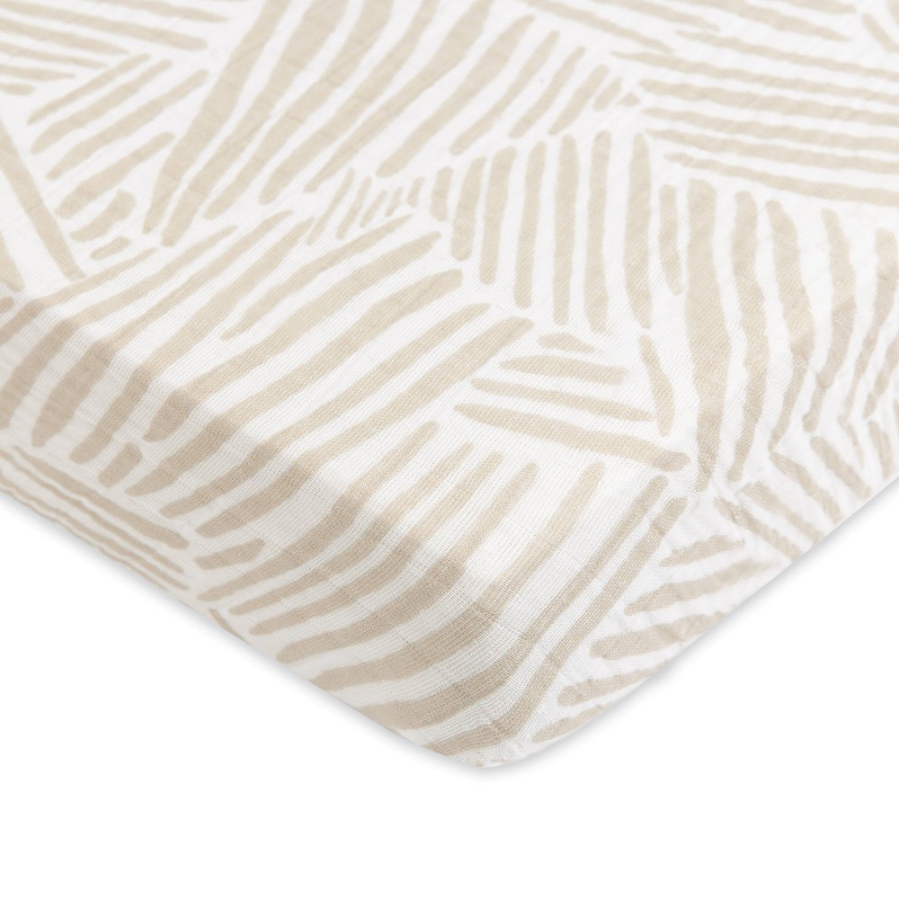 Oat Stripe Mini Crib Sheet In Muslin Cotton -  Babyletto, T29236