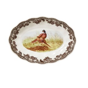Spode British Flowers Collection 6" Oval Fluted Dish - Pheasant Illustration, Rustic Serving - Porcelain, Dishwasher & Oven Safe - 1 of 4