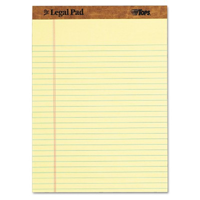 TOPS "The Legal Pad" Ruled Perforated Pads 8 1/2 x 11 3/4 Canary 50 Sheets Dozen 7532
