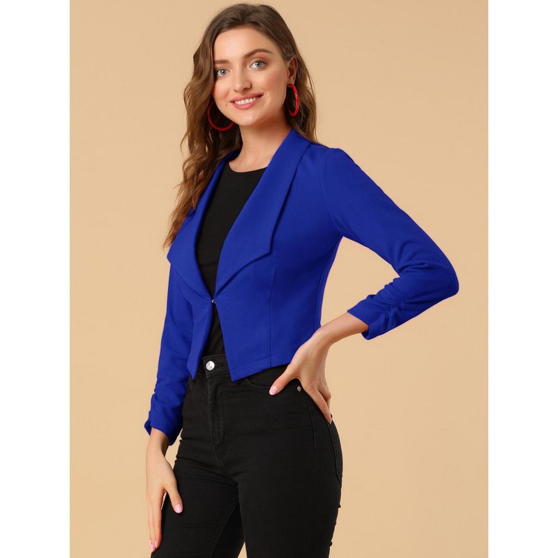 Allegra K Women's Regular Fit Notched Lapel Ruched Sleeve Business Crop Blazer, 4 of 8