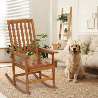 SKRAN Acacia Indoor Rocking Chair, Outdoor Solid Wood Patio Furniture for Bedroom, Living Room, Porch