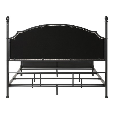 King Gunmetal Metal Four-Poster Bed with Cushioned Headboard