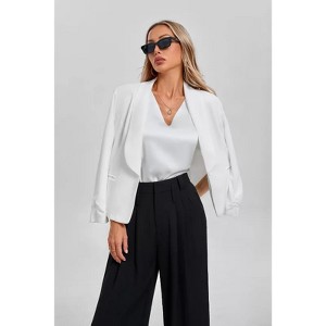 Womens Blazer 3/4 Ruched Sleeve Shawl Collar Business Work Blazers Open Front Casual Jackets with Pocket - 1 of 4