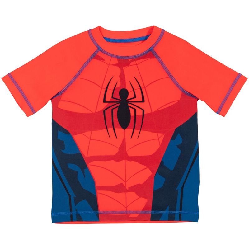 Marvel Avengers Spider-Man Captain America Hulk Iron Man Pullover Rash Guard & Swim Trunks Outfit Set Toddler to Big Kid, 3 of 8