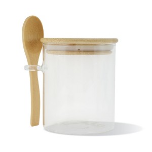 Unique Bargains with Bamboo Lid & Spoon Decorative Jars Wood Color Clear 1 Set - 1 of 4