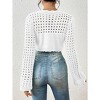 Coolmee Women's Crochet Crop Top Sexy Long Sleeve See Through Hollow Out Short Knitwear - 3 of 4