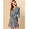 Allegra K Women's Button Front Floral Print Split Neck 3/4 Sleeves Mini Dresses - 3 of 4