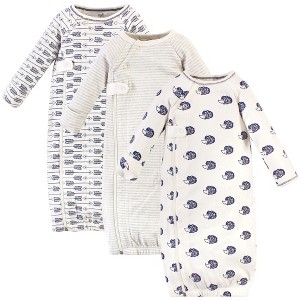 Touched by Nature Baby Boy Organic Cotton Zipper Long-Sleeve Gowns 3pk, Hedgehog Side Zipper - 1 of 1