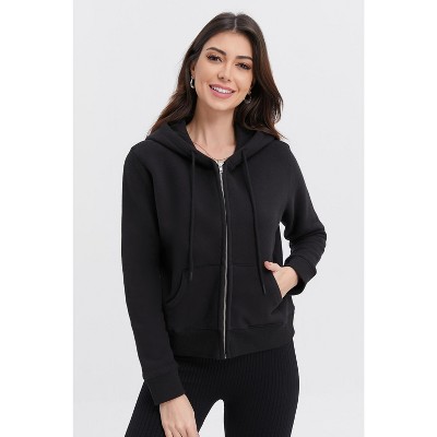Spruce Fashion Women Zip Up Cropped Hoodie Fall Oversized Sweatshirts Winter Fleece Cotton Comfy Long Sleeve