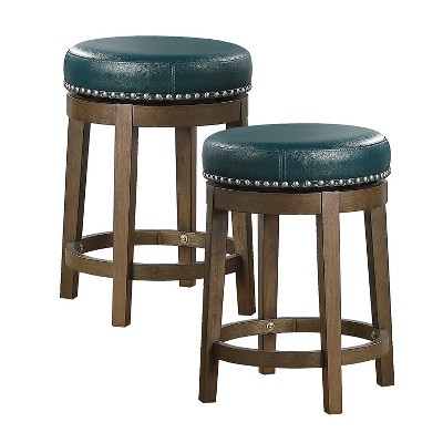 Lexicon Whitby 25 Inch Counter Height Wooden Bar Stool with Solid Wood Legs and Faux Leather Round Swivel Seat Kitchen, Green (2 Pack)