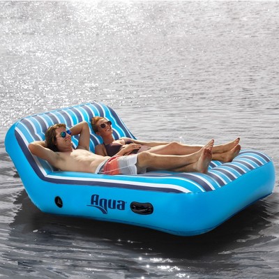 Aqua Blue and White Striped Inflatable Pool Lounger