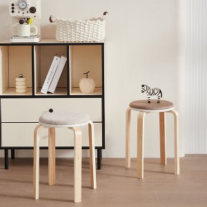 Kumasinova 18.5" Stackable Dining Stools Set of 4,Modern Minimalist Bentwood Stools for Kitchen,Upholstered Dining Stools,Space-Saving,Gray/Natural - 1 of 4