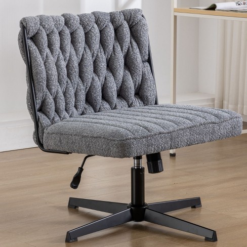 Armless Office Desk Chair No Wheels Wide Swivel Home Office Desk Chair Gray Fabric Padded Modern Swivel Armless Vanity Chair No Wheels The Pop Home